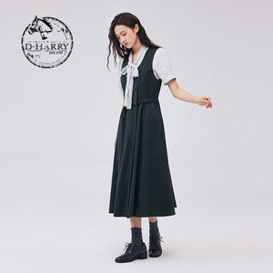 D-HARRY/迪哈利新款休闲通勤绿色无袖连衣裙DH233J96335D
