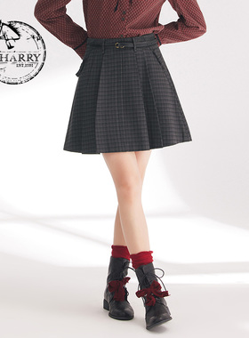 D-HARRY/迪哈利春秋新灰黑色学院风格子小A半裙DH241M96986D