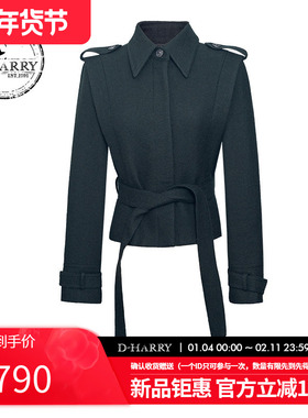 D-HARRY/迪哈利2025冬季新款收腰羊毛墨绿色上衣外套DH254A91012T