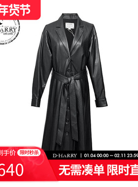 D-HARRY/迪哈利新款黑色保暖显瘦PU皮连衣裙DH243P97682T