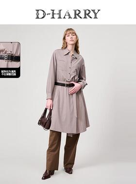 D-HARRY/迪哈利2025春秋新款复古灰色风衣式连衣裙DH251J90063D