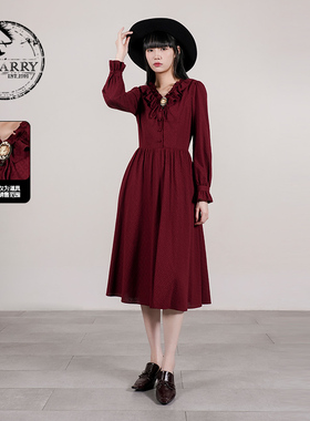 D-HARRY/迪哈利2025秋季新款优雅纯棉红色长袖连衣裙DH253J90715T