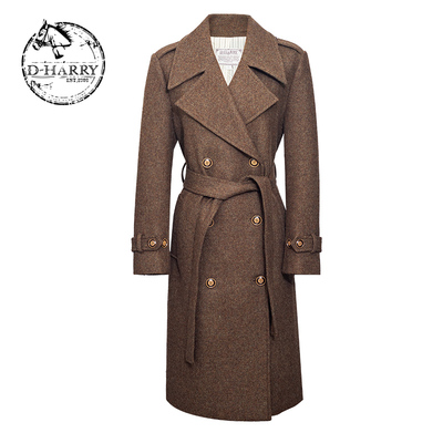 D-HARRY/迪哈利2025冬季新款复古羊毛咖色毛呢大衣DH254F91015T