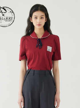 D-HARRY/迪哈利夏季新款复古红色翻领短袖POLO衫DH232B96070D