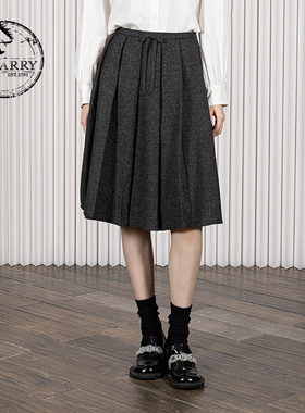 D-HARRY/迪哈利2025冬季新款复古百搭羊毛深灰色长裙DH254M62961T