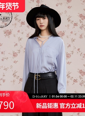 D-HARRY/迪哈利2025秋季新款宽松V领蓝灰色上衣单衣DH253R90567B