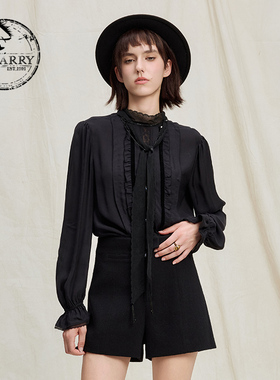 D-HARRY/迪哈利2025冬季新款复古优雅黑色长袖衬衫DH254R90800B