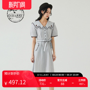 通勤灰色印花海军领连衣裙DH232J96263D 迪哈利夏新款 HARRY
