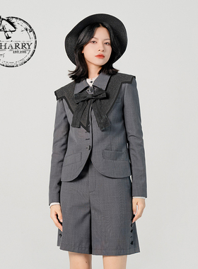 D-HARRY/迪哈利新款通勤小披肩灰色蝴蝶结外套DH231A95982D