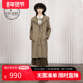保暖羊毛黄绿色连帽大衣DH254F62991T 新款 HARRY 迪哈利2025冬季
