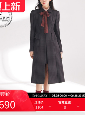 D-HARRY/迪哈利春秋新款灰黑色格子外套式连衣裙DH241J96991D
