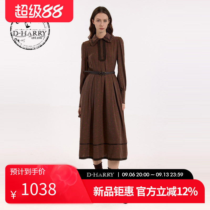 D-HARRY/迪哈利2026秋季新款女咖色花纹长袖连衣裙DH263J91772B图片