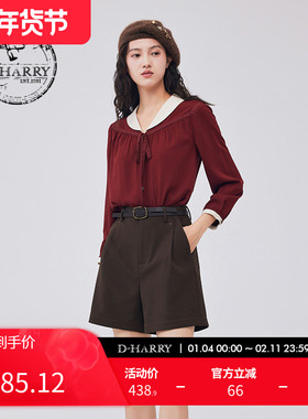 D-HARRY/迪哈利新款复古文艺风红色长袖衬衫DH233D96355D