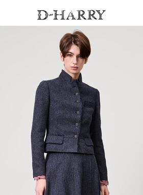 D-HARRY/迪哈利2025春秋新款复古收腰藏青色长袖外套DH251A97631D