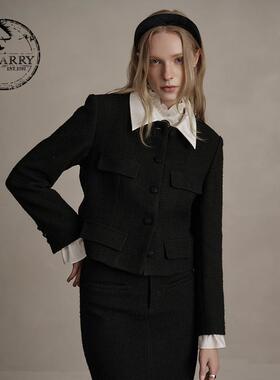 D-HARRY/迪哈利冬季新款可拆卸领子黑色短款外套DH244A97896D