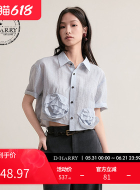 【明星同款】D-HARRY/迪哈利2025夏宽松短款浅蓝衬衫DH252D90295D