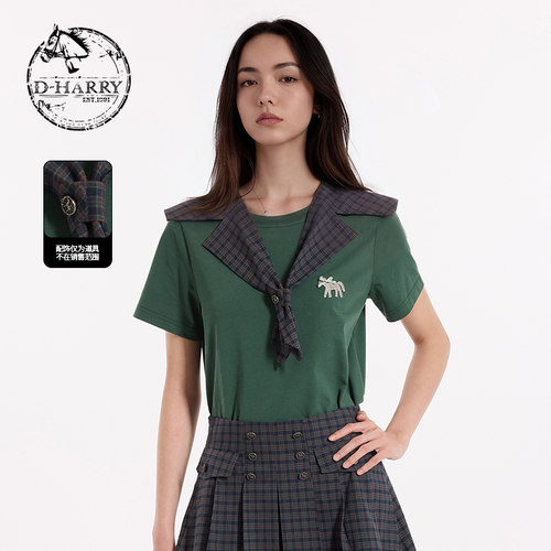 D-HARRY/迪哈利2026秋季新款女通勤墨绿色上衣T恤DH263B91720B