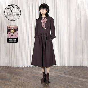 复古优雅纯色长袖 新款 迪哈利2025冬季 连衣裙DH254J90995T HARRY