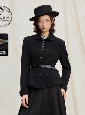 D-HARRY/迪哈利2025冬季新款优雅羊毛黑色上衣外套DH254A90972A