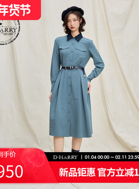 D-HARRY/迪哈利2025冬季新款显瘦百搭蓝色长袖连衣裙DH254J90916B