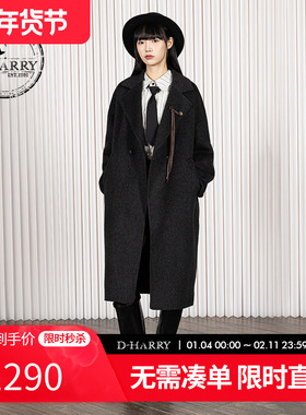 D-HARRY/迪哈利2025秋季新款复古百搭黑色大衣外套DH253F90726T