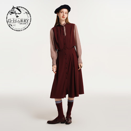D-HARRY/迪哈利酒红色连衣裙