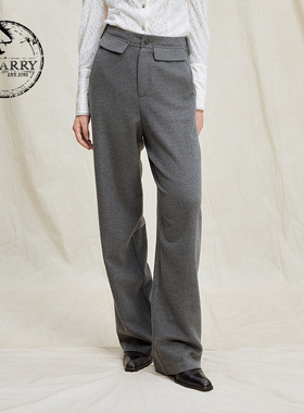 D-HARRY/迪哈利2025冬季新款羊毛休闲灰色直筒裤长裤DH254L90815B