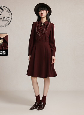 D-HARRY/迪哈利2026春季新款蕾丝优雅深红色连衣裙DH261J91152B