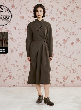 D-HARRY/迪哈利2025秋季新款休闲宽松咖色长袖连衣裙DH253J90625A