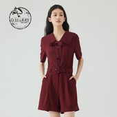 复古波浪边酒红色连体裤 新款 迪哈利夏季 DH232L96156D HARRY