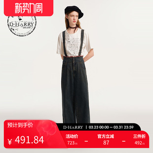 长裤 做旧复古蓝色背带裤 迪哈利新款 DH243H97539D HARRY