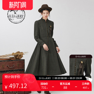复古优雅显瘦格子连衣裙DH234J96677D 迪哈利新款 HARRY