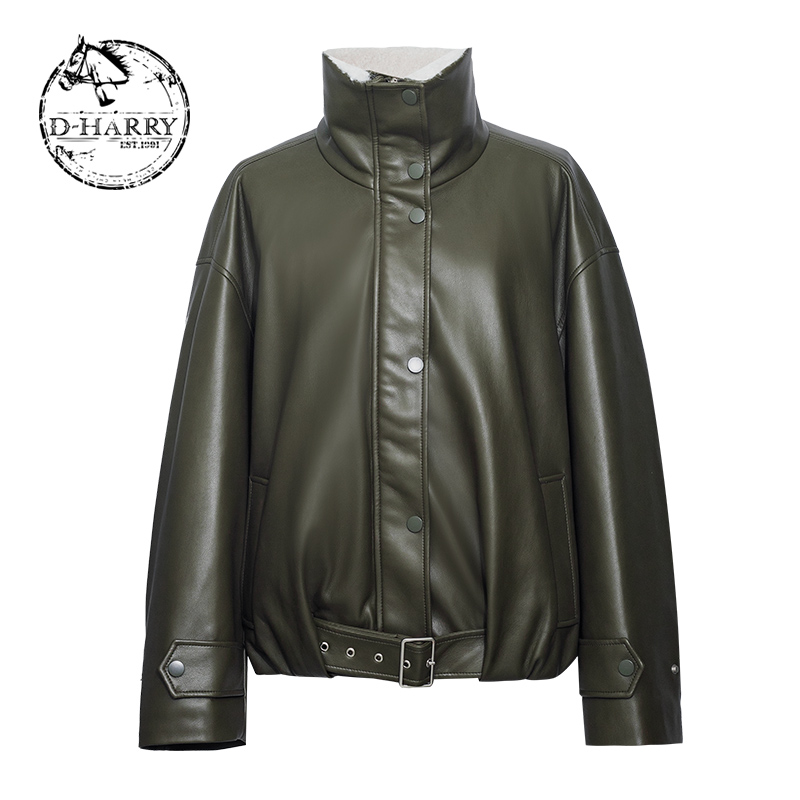 D-HARRY/迪哈利绿色水洗皮衣外套