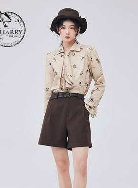 D-HARRY/迪哈利新款复古优雅透气印花长袖衬衫DH233D96358D