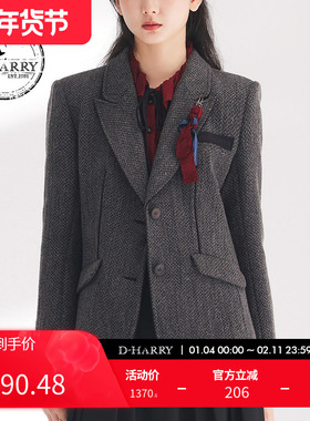 【明星同款】D-HARRY/迪哈利春秋复古学院花灰西装DH241A96870D