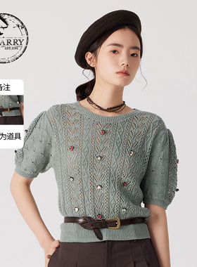D-HARRY/迪哈利夏新款宽松百搭羊毛绿色套头毛织DH242C97262D