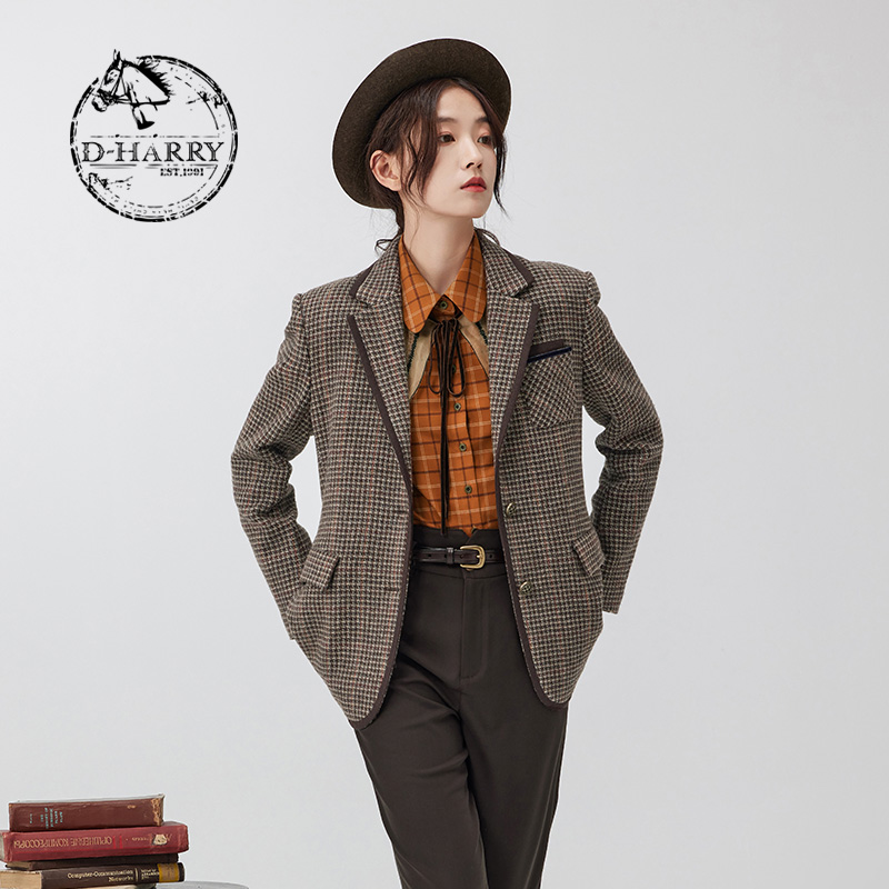 【明星同款】D-HARRY/迪哈利复古格子毛呢外套DH234A96683D