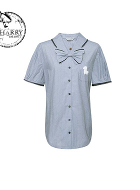 D-HARRY/迪哈利夏新款复古通勤灰色印花短袖衬衫DH232D96265D