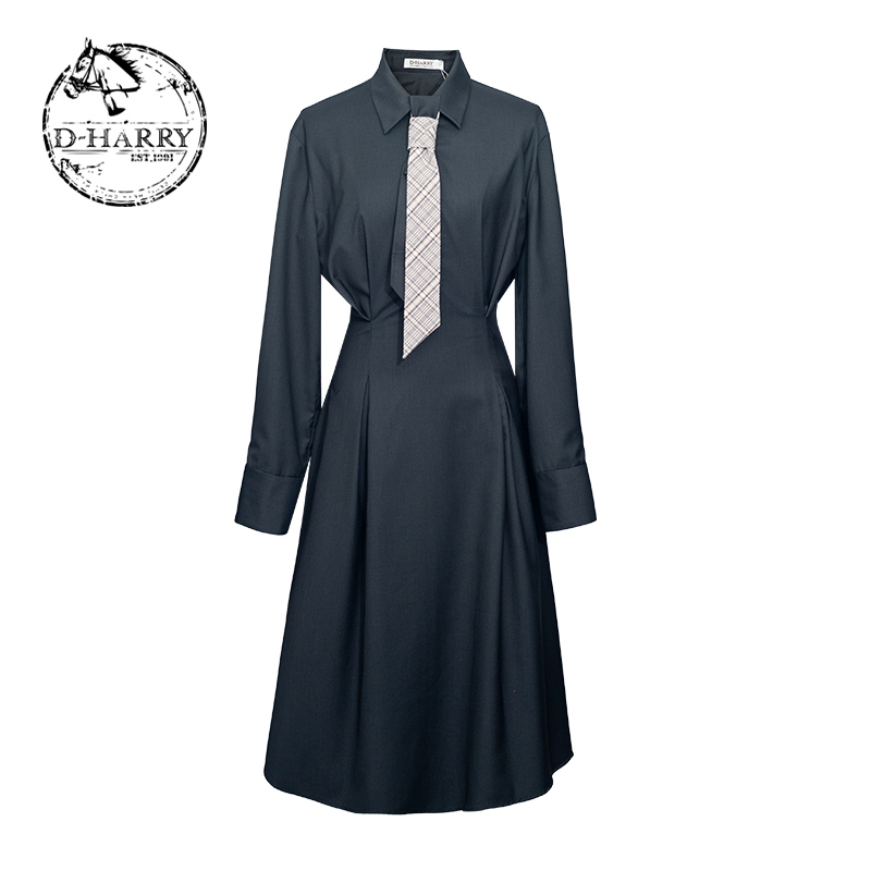 D-HARRY/迪哈利2025春秋新品纯色拼接衬衫领连衣裙DH251J90161T