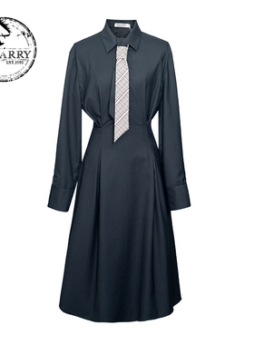 D-HARRY/迪哈利2025春秋新品纯色拼接衬衫领连衣裙DH251J90161T