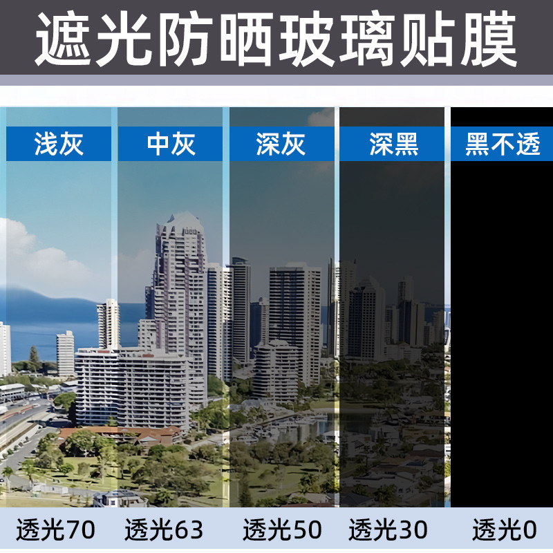 加厚玻璃隔热防晒防紫外线贴膜挡光遮阳半透明贴纸灰色黑色改色膜