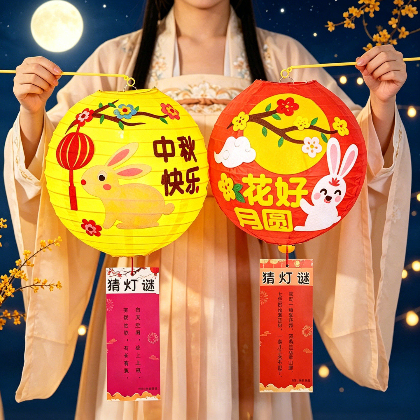 中秋节灯笼新款2026儿童手提发光幼儿园小花灯手工diy制作材料包
