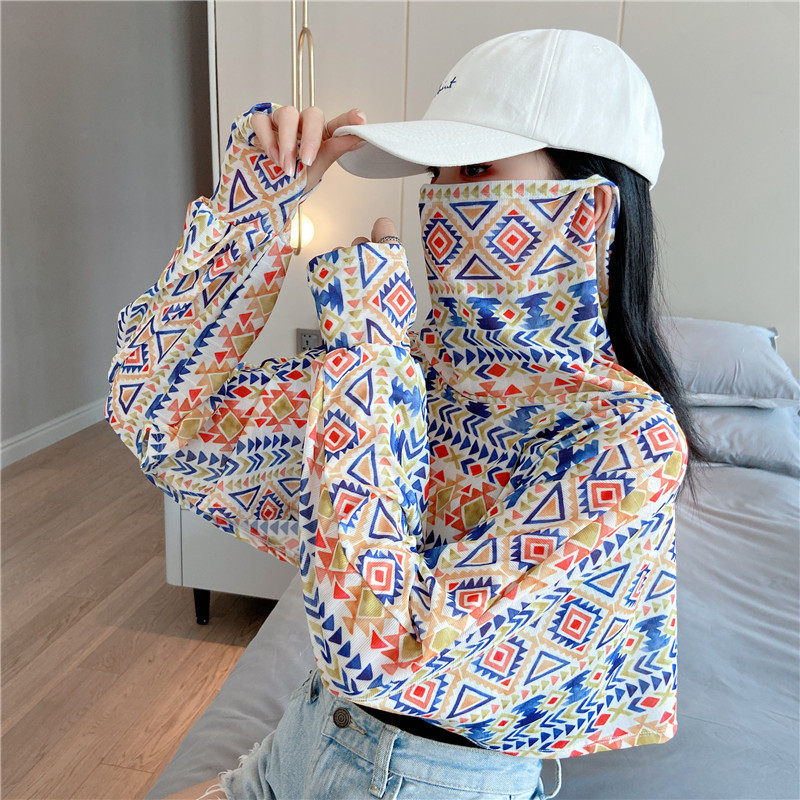 防晒袖套一体披肩女夏季开车披风长袖骑车面罩遮脸斗篷短款防晒衣