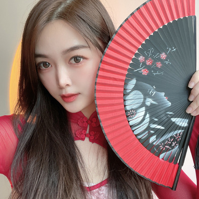 大红色扇子古风夏天便携专用舞蹈折扇学生送礼物日用扇女旗袍跳舞