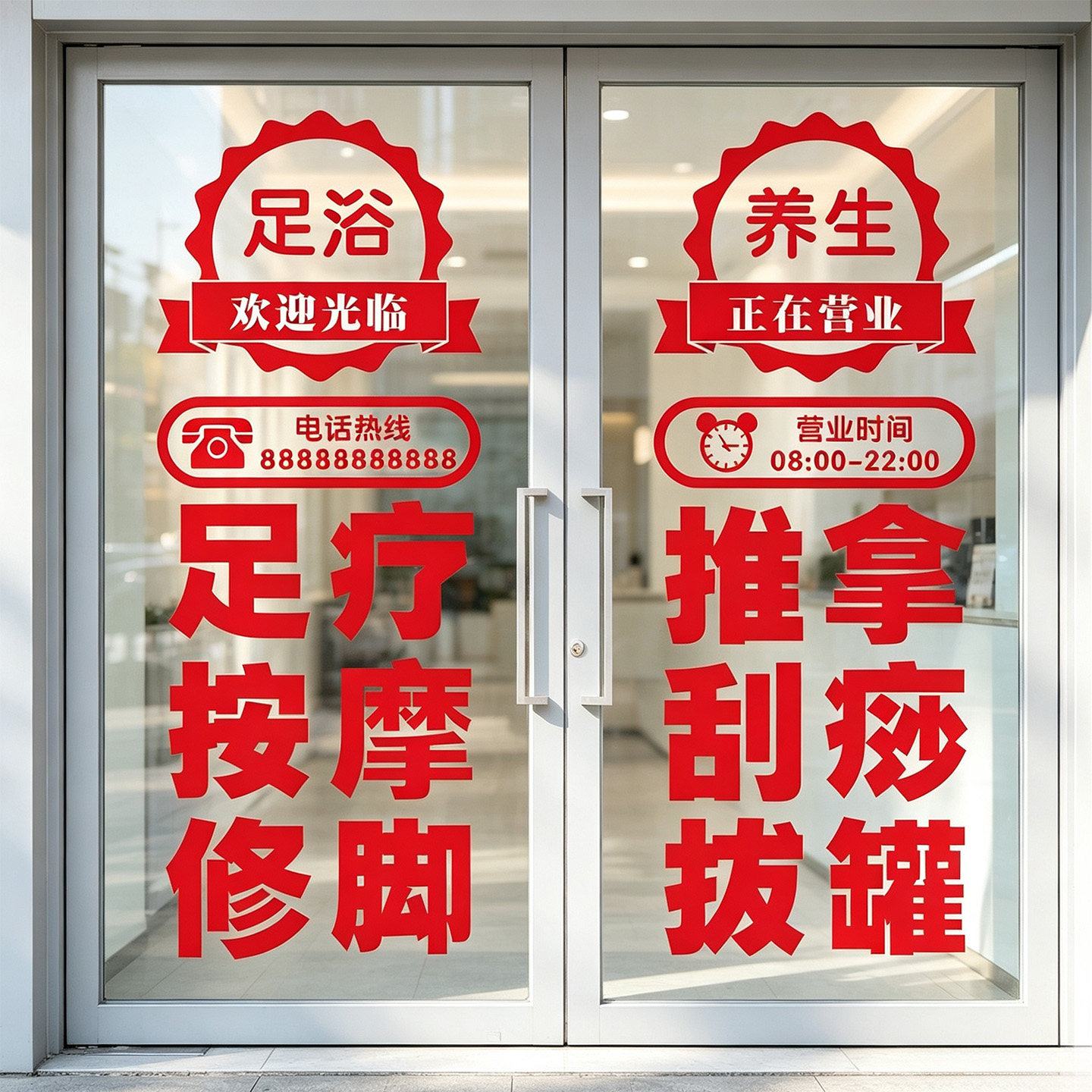 足浴养生馆玻璃门贴按摩修脚图片