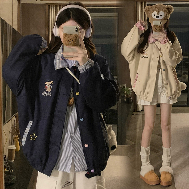 2025新款美式卡通刺绣棒球服外套男女宽松夹克潮女学生风衣韩版潮