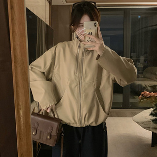 实拍 独特设计感立领夹克潮 甜酷风PU皮衣短外套女2025秋季 新款