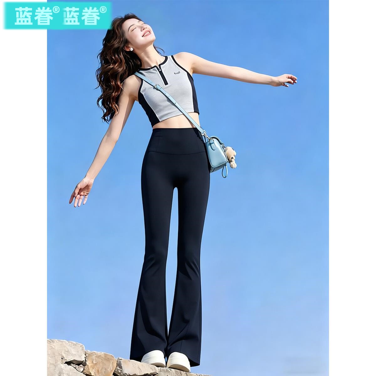 夏季薄款微喇瑜伽裤女高腰黑色运动鲨鱼打底裤健身长裤显瘦喇叭裤