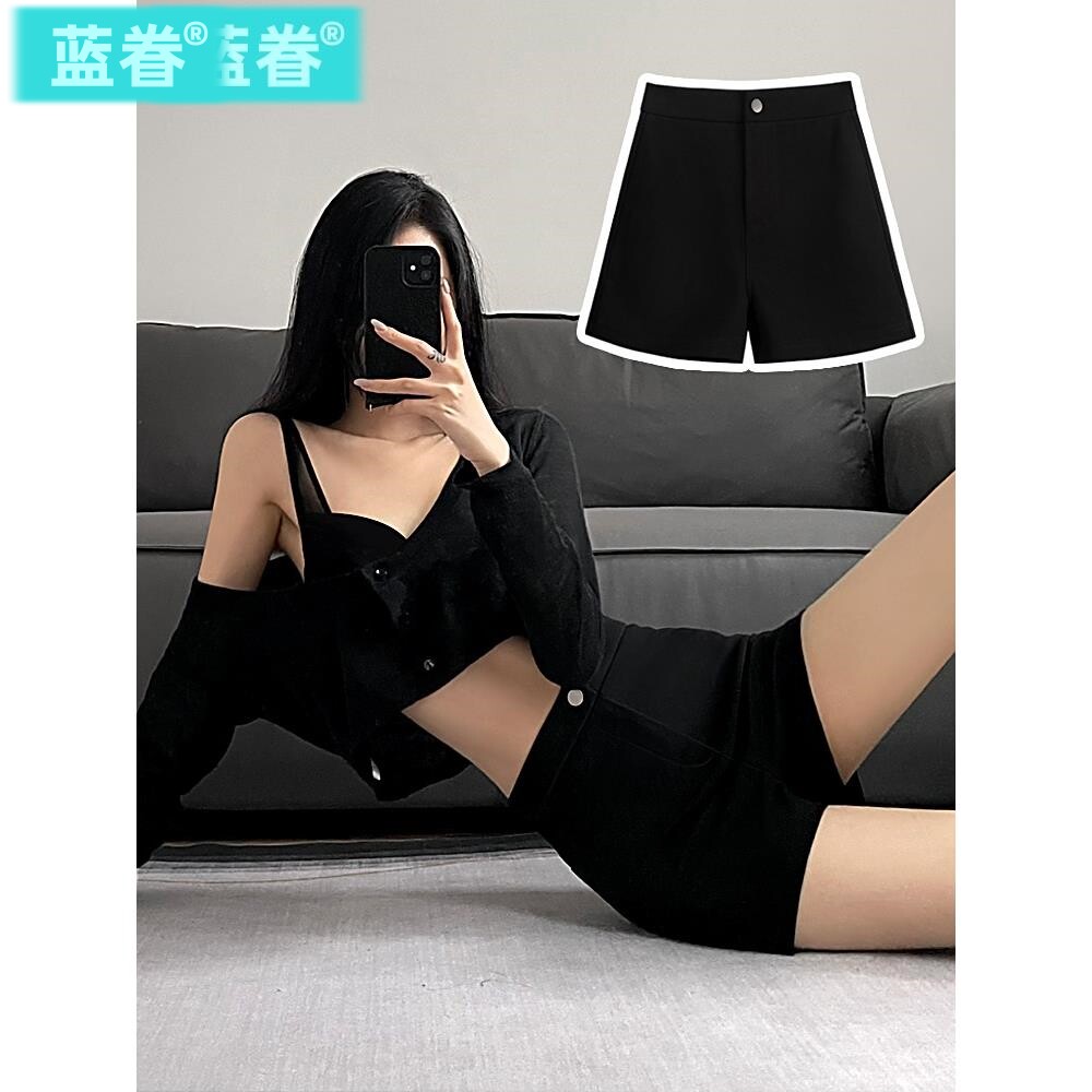 女团短裤女夏季2026新款高腰弹力紧身包臀外穿打底裤黑色美式热裤