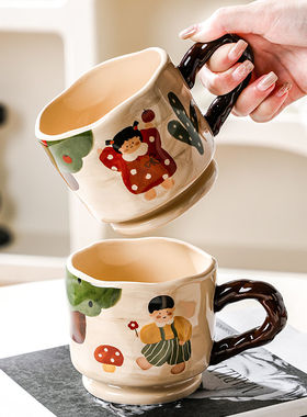 大容量马克杯可爱家用陶瓷杯子办公室女生精致好看的咖啡杯情侣杯